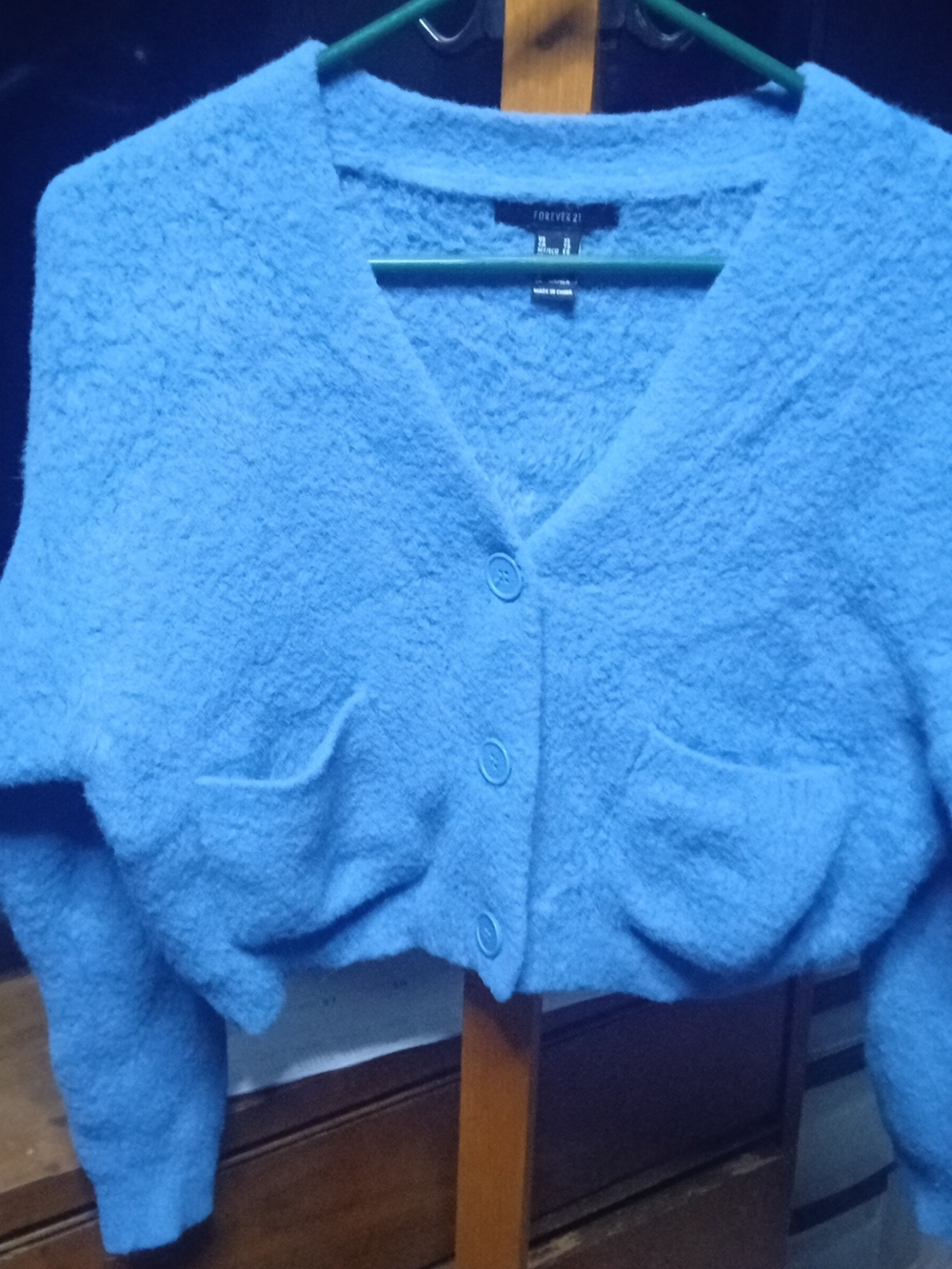 Forever 21 Plush V-Neck Sky Blue Button Front Cardigan